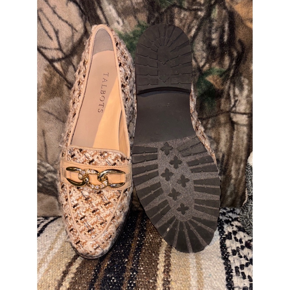 Talbots Womens Tweed Chain Lug Sole Loafers Tan Brown Multi 6.5M